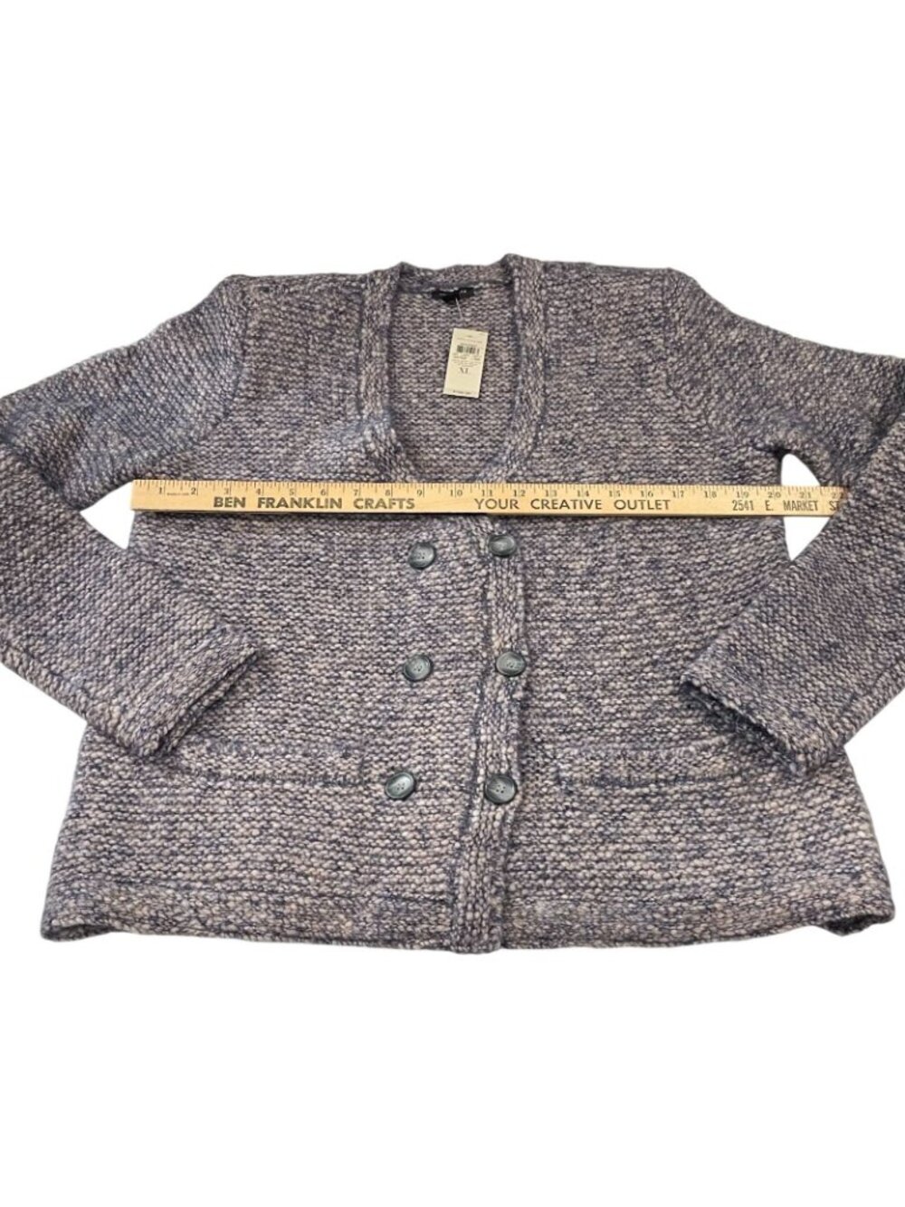 Ann Taylor Merino Wool Alpaca Cardigan Sweater XL Blue Double Breasted Academia - Picture 8 of 12